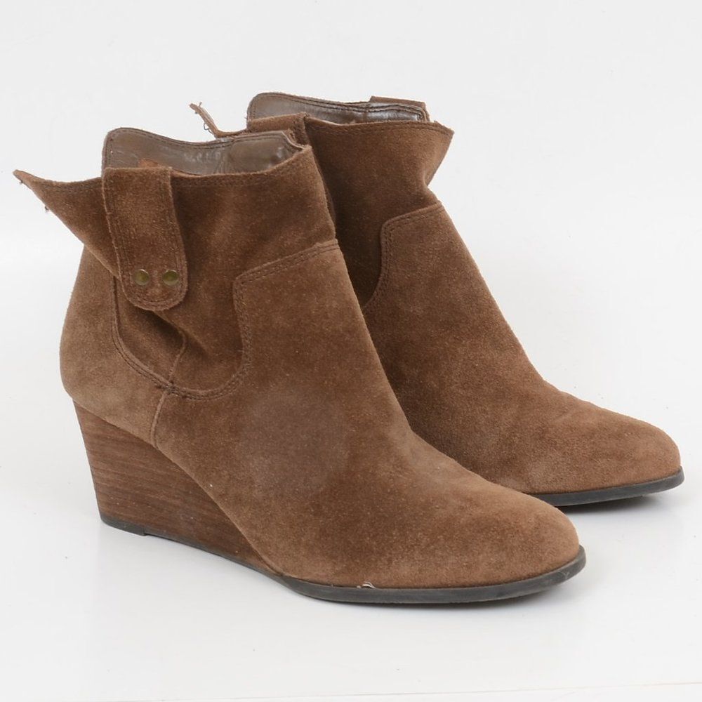 Lucky Brand Gennee Suede Wedge Pull On Ankle Booties Size 7 Western Festival - Picture 4 of 7